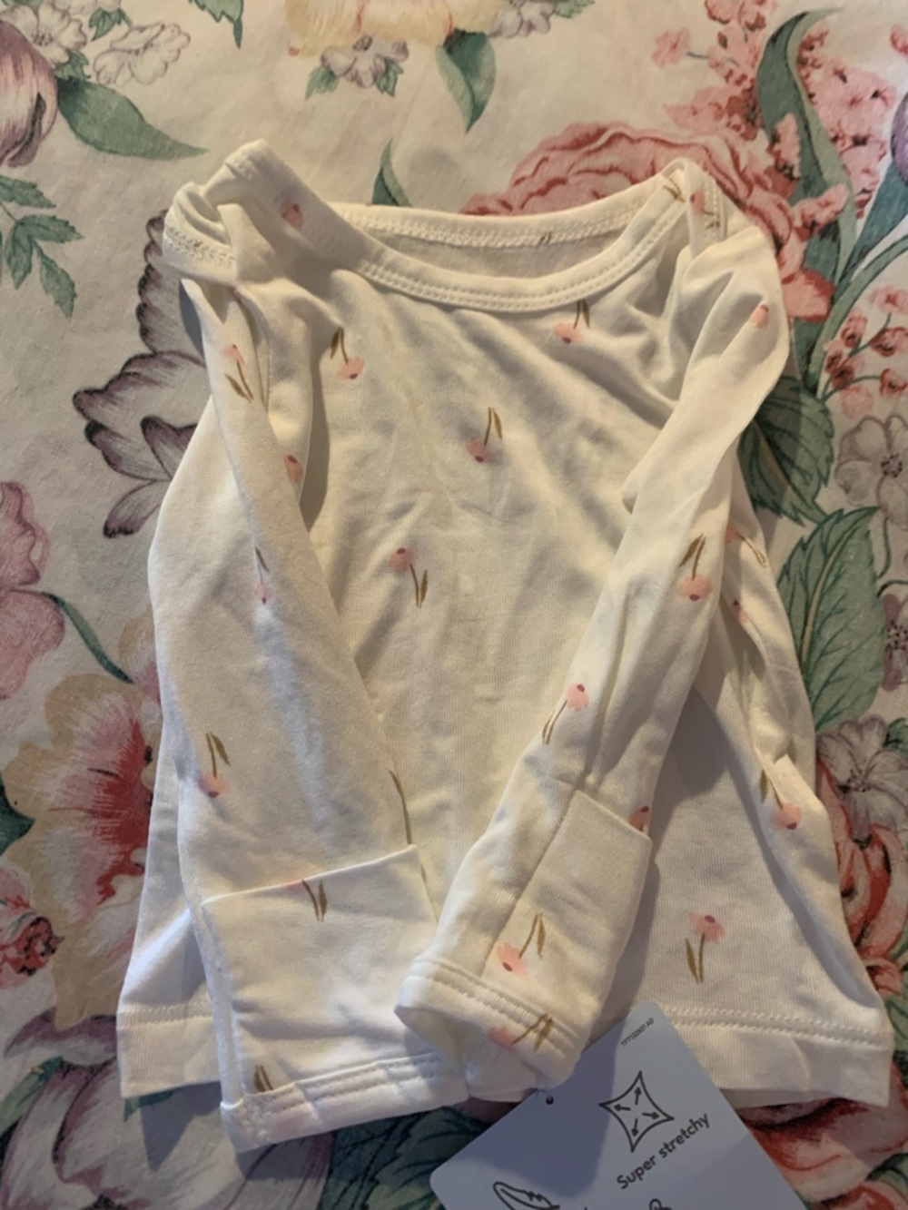 Carters White Long Sleeve Baby Top with Pink Floral Sprigs Newborn Size 0